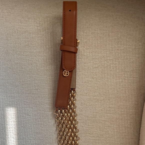 Giani Bernini Womens Gold Metal Link Belt W Cognac Brown - Picture 2 of 13